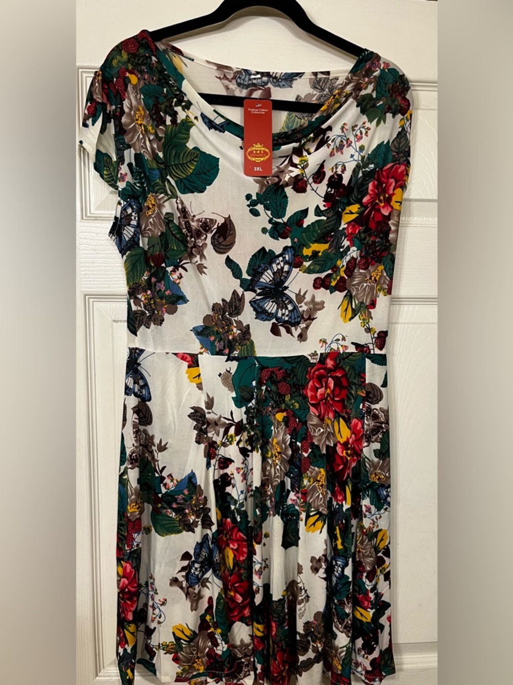 Floral Cowl Neck Fit-and-Flare Dress in Ivory and Multicolor - Picture 5 of 5
